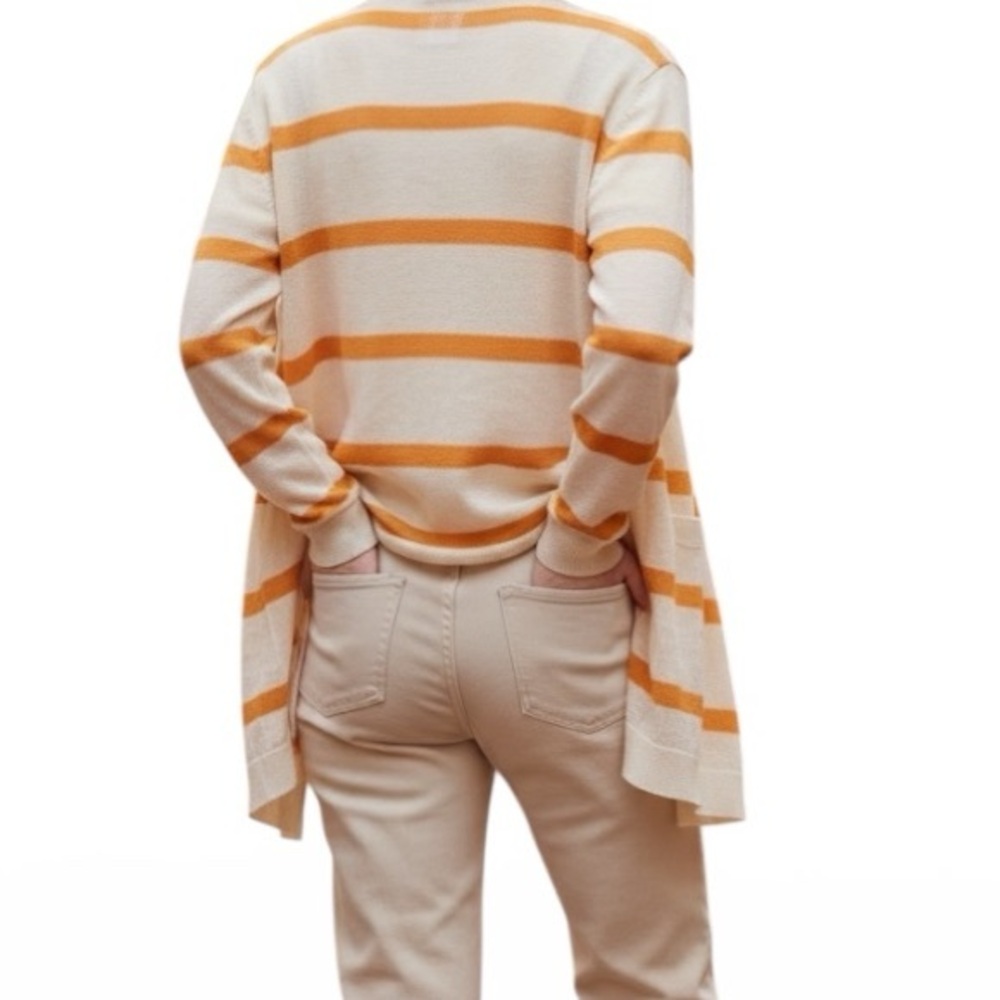 Old Navy Womens Large White and Yellow Striped Open Cardigan Sweater Lightweight